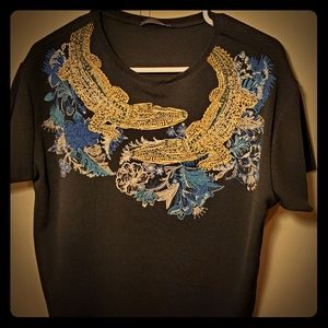 Zara T-shirt with Glittery Lizard Design